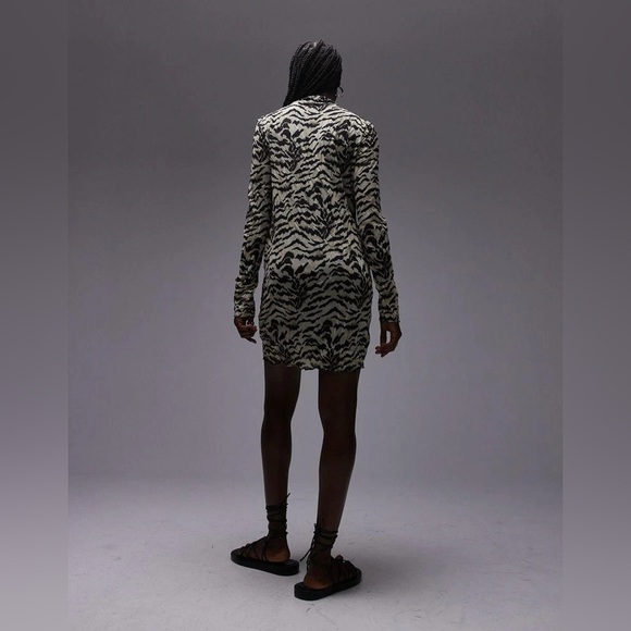 Topshop Zebra Print Long Sleeve Crinkle Minidress - Picture 2 of 2